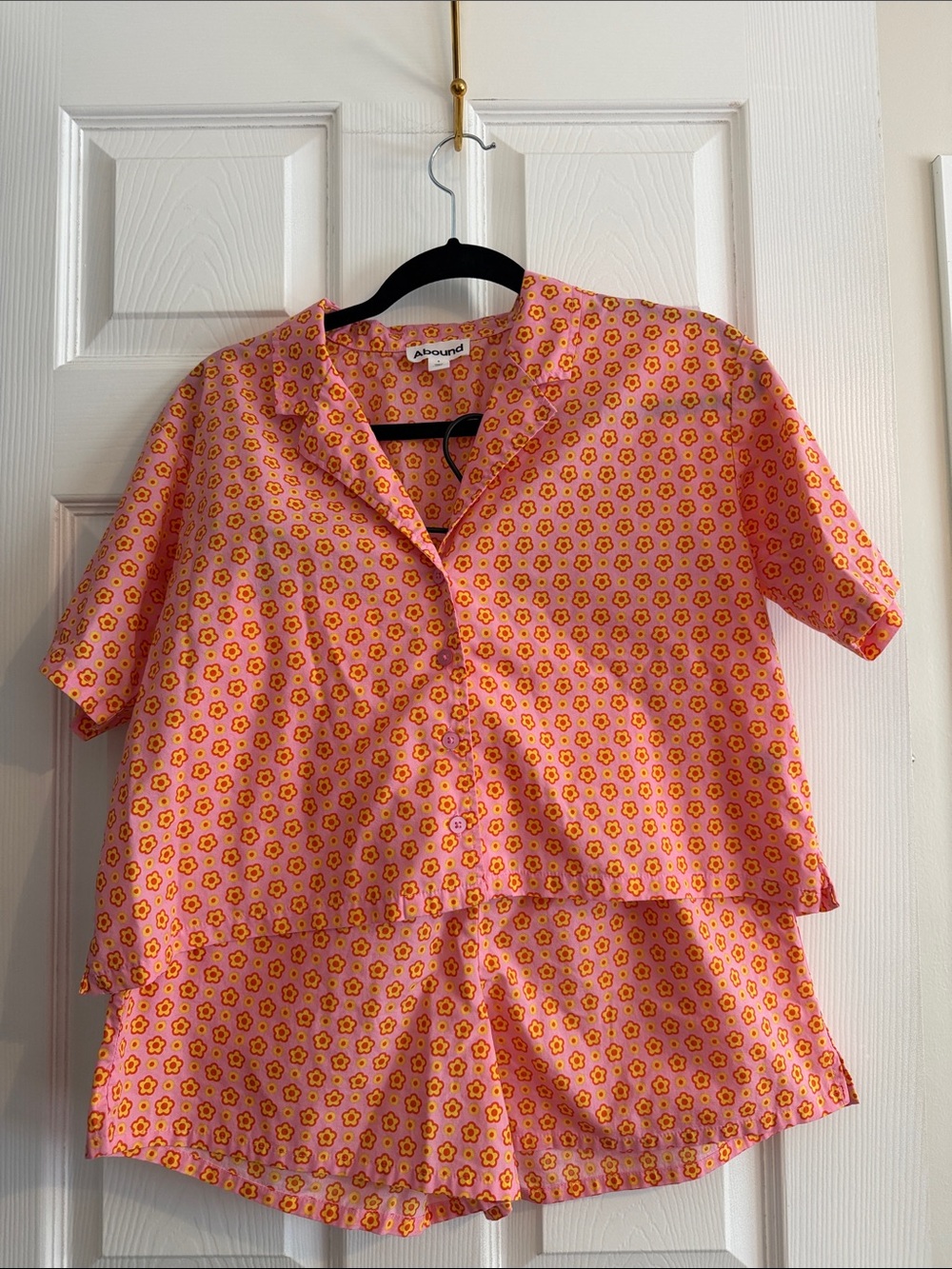 Abound Pink Floral Button-Down Top with Yellow and Orange Daisies
